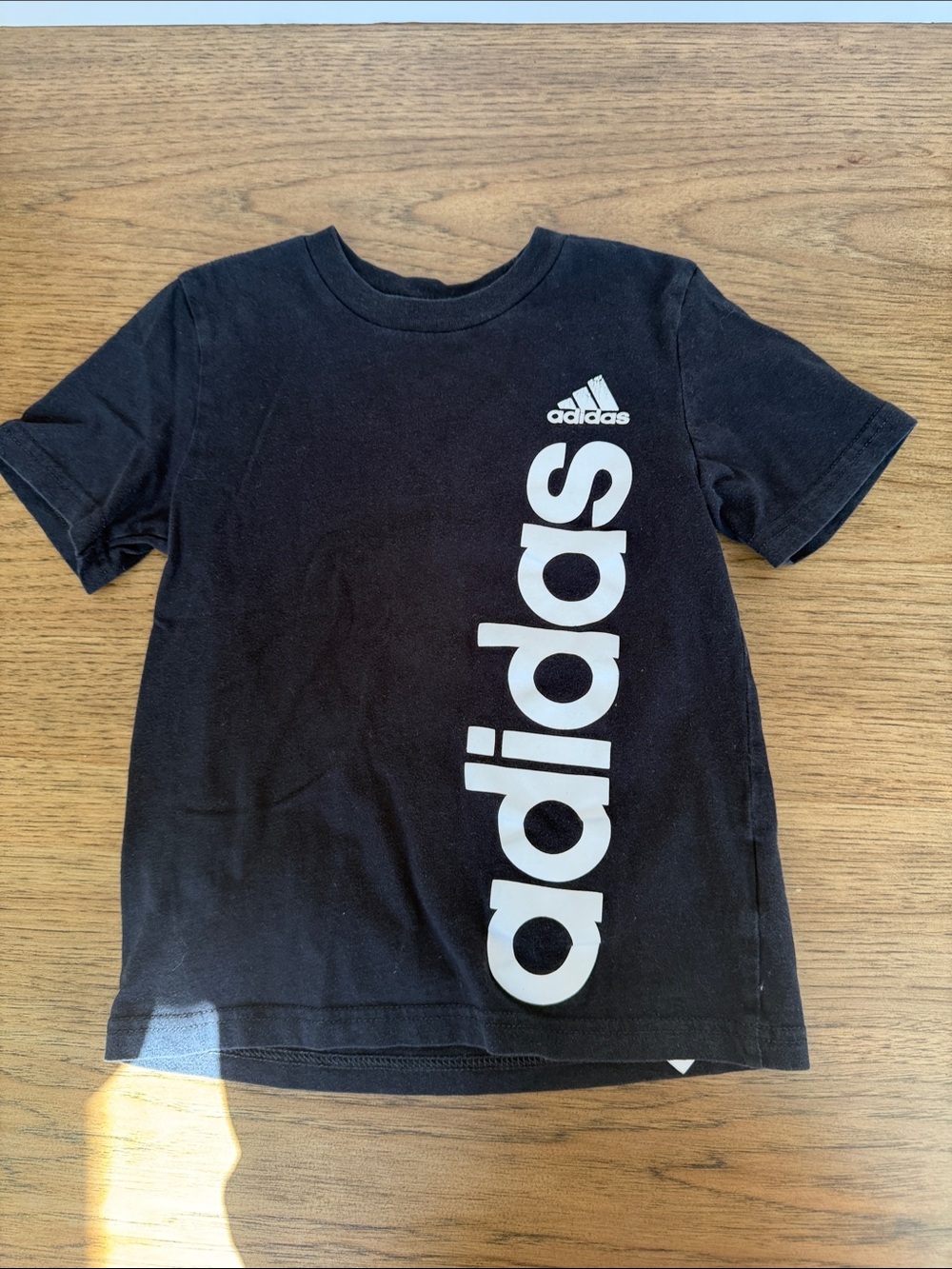 adidas boys Black Tee with White Vertical Logo